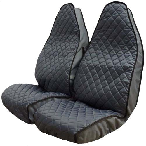 Grey Quilted Semi Tailored Front Pair Seat Cover