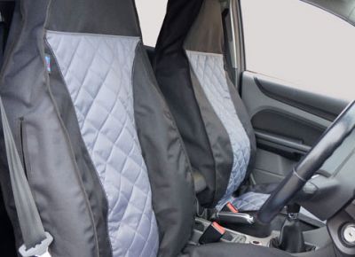 Front Van Seat Covers - Black with Quilted Grey Inserts